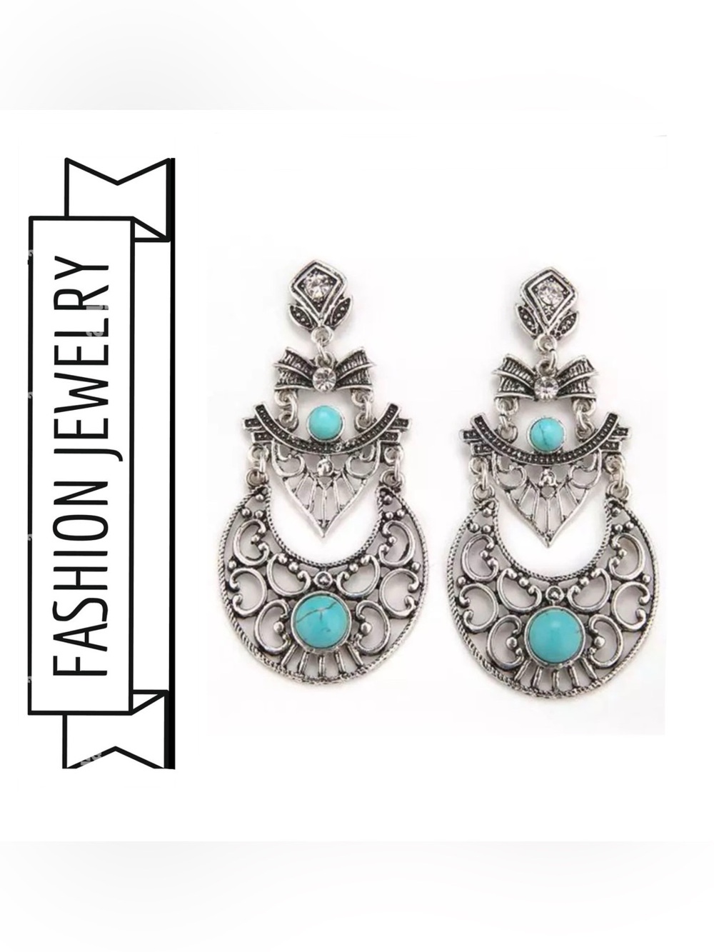 🌟🌟 Bohemian Silver-Tone Drop Earrings with Turquoise Stones
